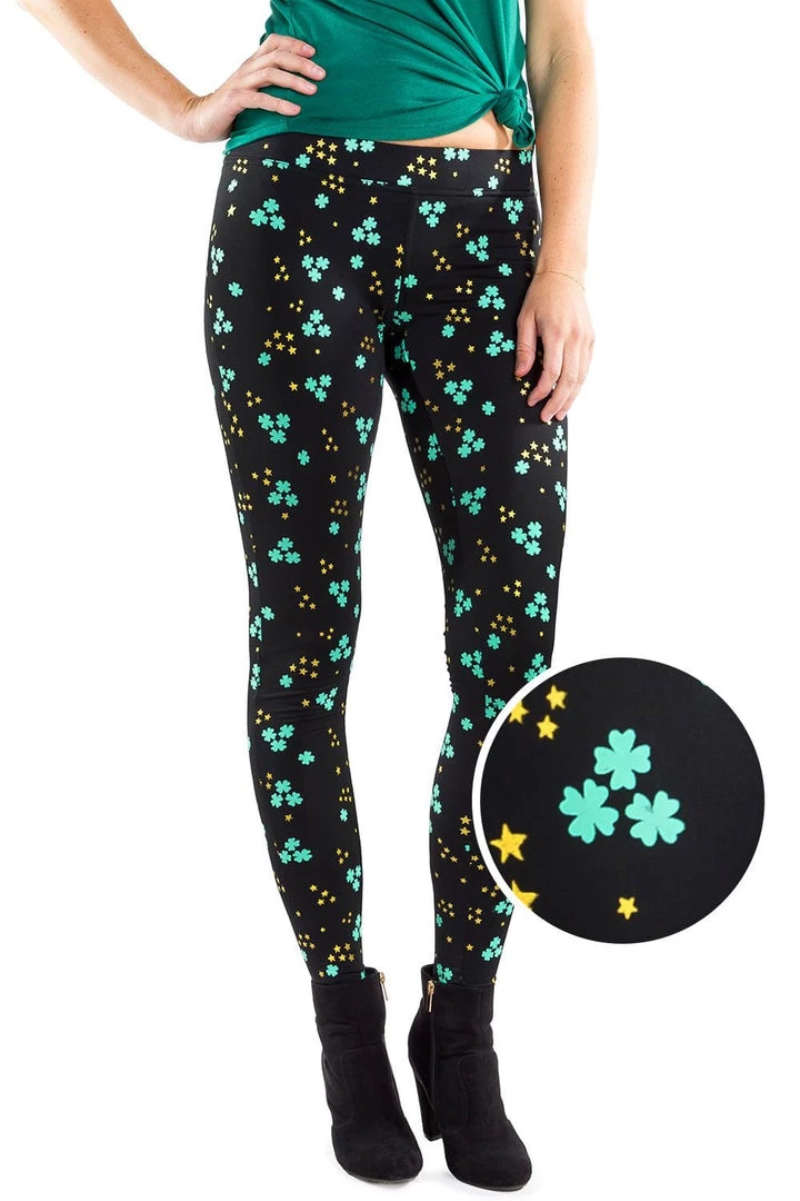 Tipsy Elves Women Metallic Shooting Clover Leggings 1 Tipsy Elves Women Metallic Shooting Clover Leggings