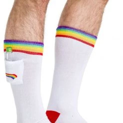 Tipsy Elves White Rainbow Socks With Pocket - Men's Cut