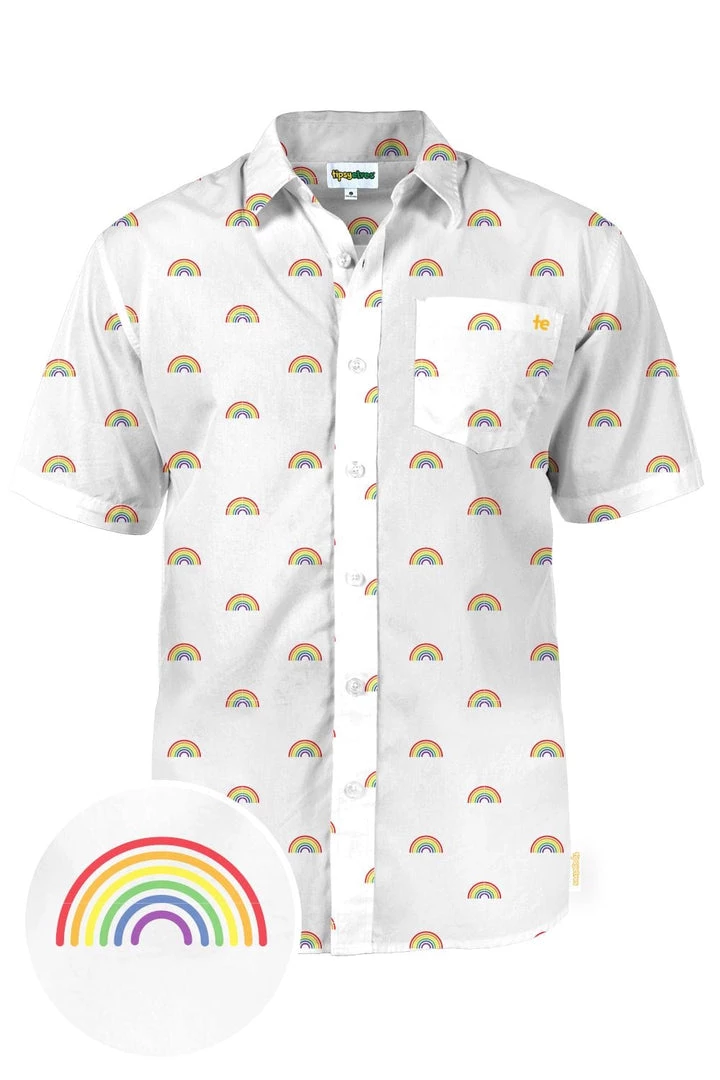 Tipsy Elves White Rainbow Button Down Shirt - Men's Cut 1 Tipsy Elves White Rainbow Button Down Shirt - Men's Cut