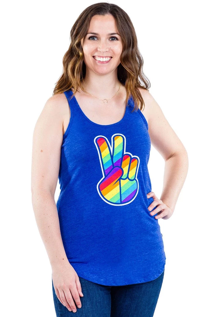 Tipsy Elves Peace Sign Rainbow Tank Top - Women's Cut 2 Tipsy Elves Peace Sign Rainbow Tank Top - Women's Cut