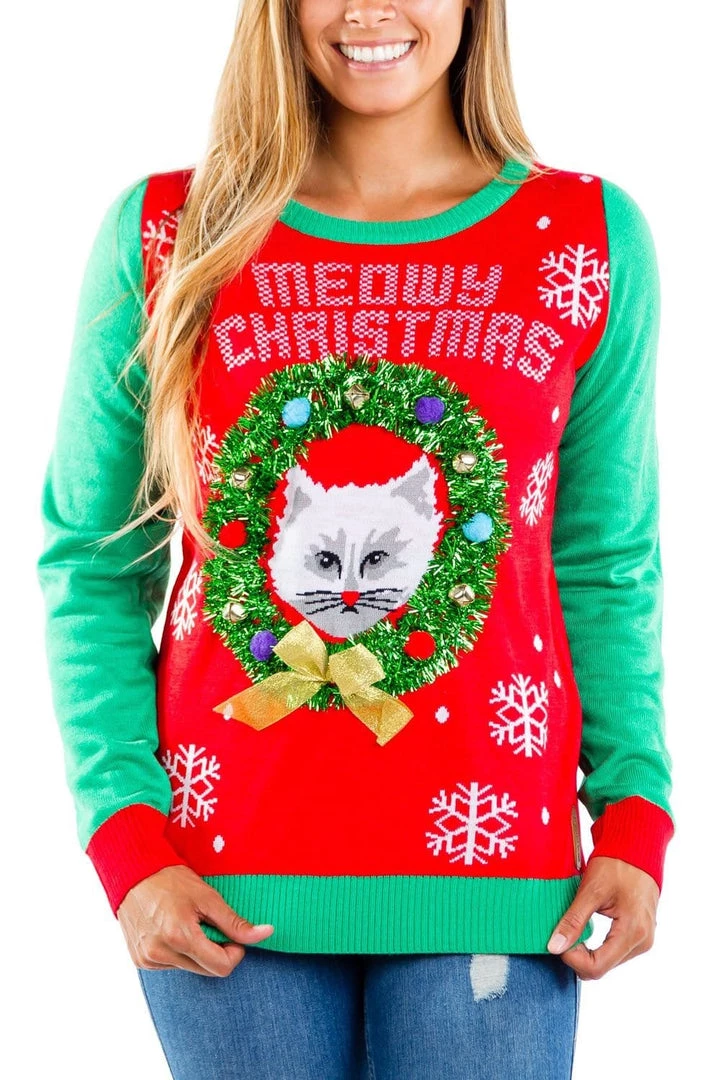 Tipsy Elves Women's Meowy Christmas Ugly Christmas Sweater 1 Tipsy Elves Women's Meowy Christmas Ugly Christmas Sweater