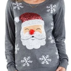 Tipsy Elves Women's Red Nose Santa Ugly Christmas Sweater