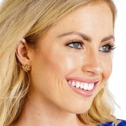 Tipsy Elves Gold Gift Bow Post Earrings