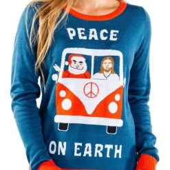 Tipsy Elves Women's Peace On Earth Ugly Christmas Sweater
