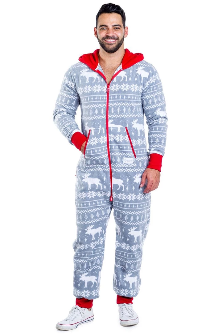 Tipsy Elves Men's Grey Moose Jumpsuit 1 Tipsy Elves Men's Grey Moose Jumpsuit