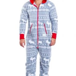 Tipsy Elves Men's Grey Moose Jumpsuit 10 Tipsy Elves Men's Grey Moose Jumpsuit