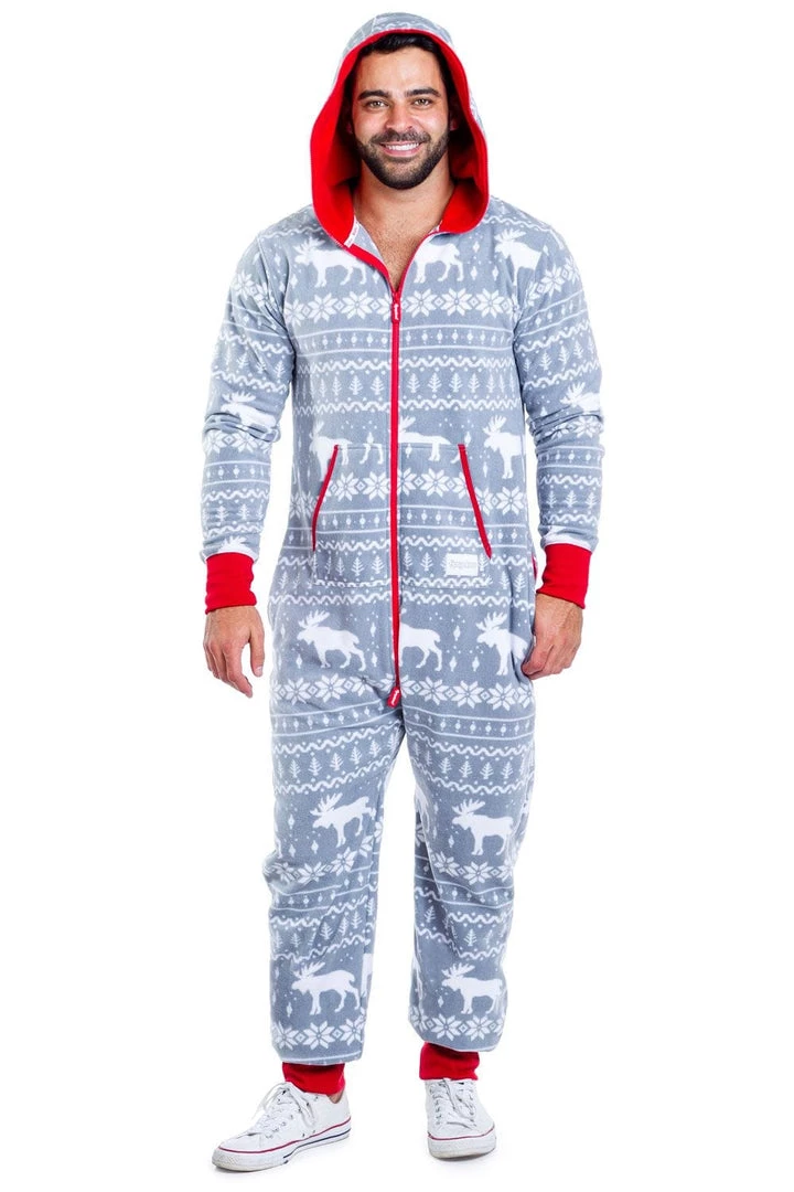 Tipsy Elves Men's Grey Moose Jumpsuit 3 Tipsy Elves Men's Grey Moose Jumpsuit