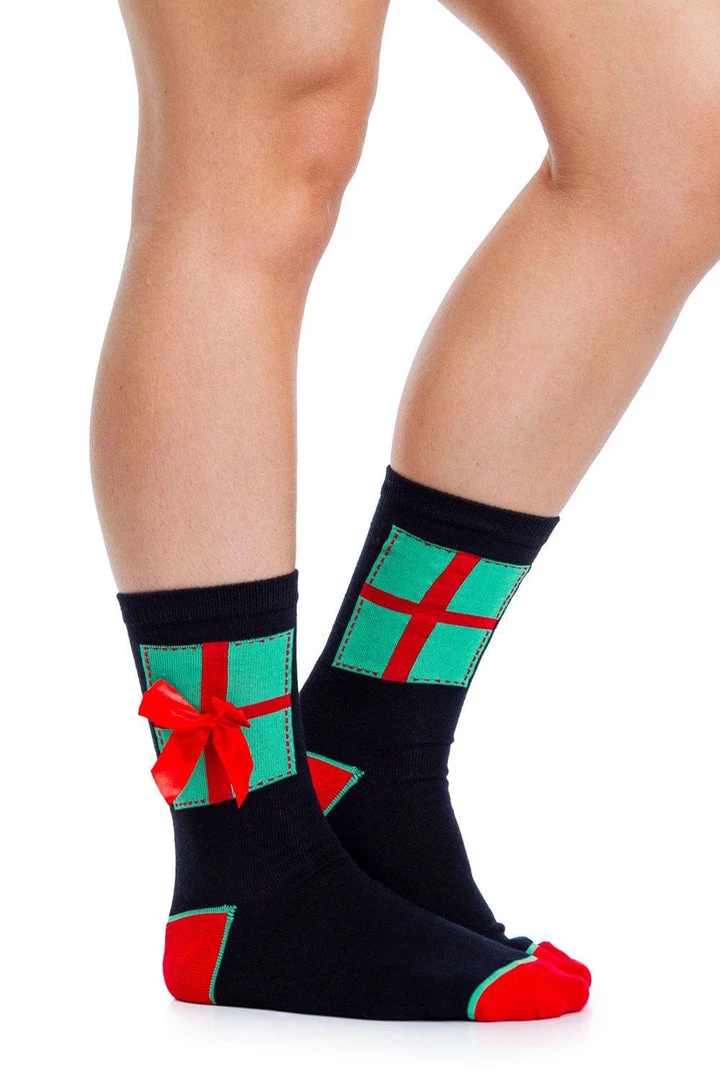 Tipsy Elves Women's Black Present Socks 1 Tipsy Elves Women's Black Present Socks