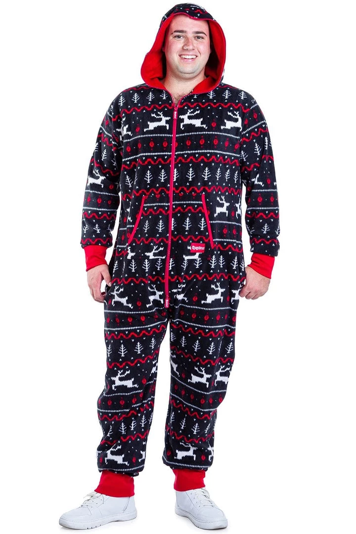 Tipsy Elves Men's Black And Red Fair Isle Big And Tall Jumpsuit 1 Tipsy Elves Men's Black And Red Fair Isle Big And Tall Jumpsuit