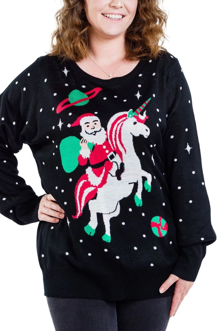 Tipsy Elves Women's Santa Unicorn Ugly Christmas Sweater 3 Tipsy Elves Women's Santa Unicorn Ugly Christmas Sweater