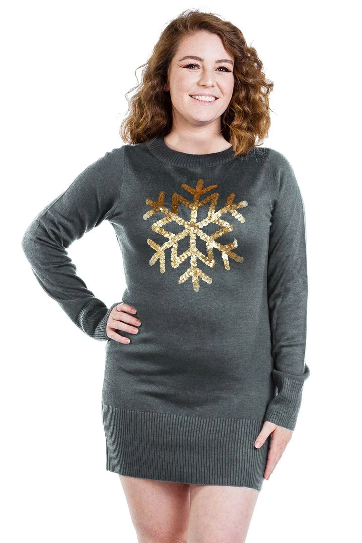 Tipsy Elves Women's Sequined Snowflake Plus Size Sweater Dress 1 Tipsy Elves Women's Sequined Snowflake Plus Size Sweater Dress