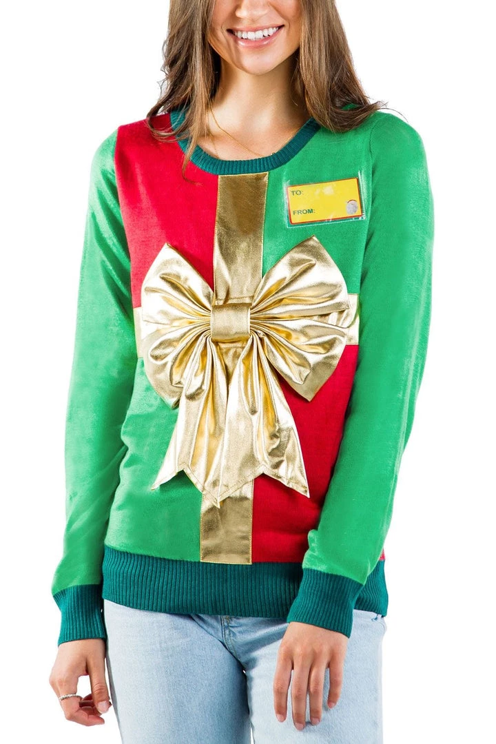 Tipsy Elves Women's Christmas Present Ugly Christmas Sweater 1 Tipsy Elves Women's Christmas Present Ugly Christmas Sweater