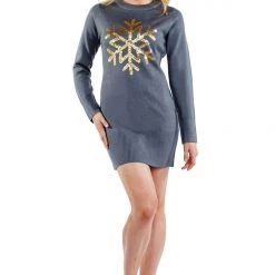 Tipsy Elves Women's Sequined Snowflake Sweater Dress