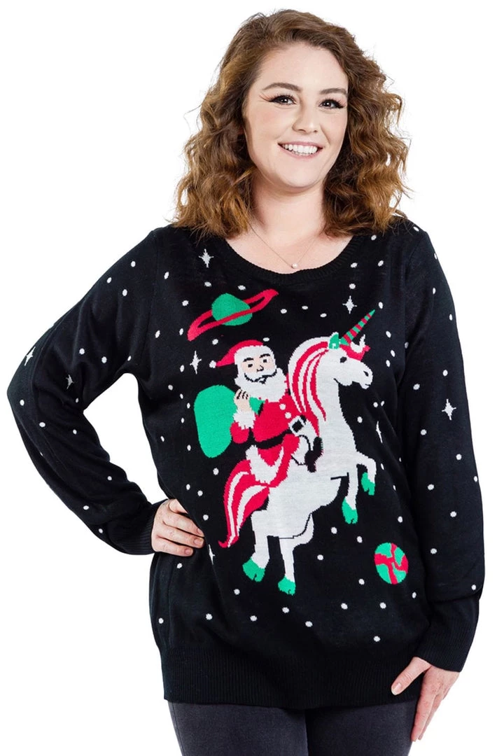 Tipsy Elves Women's Santa Unicorn Plus Size Ugly Christmas Sweater 1 Tipsy Elves Women's Santa Unicorn Plus Size Ugly Christmas Sweater