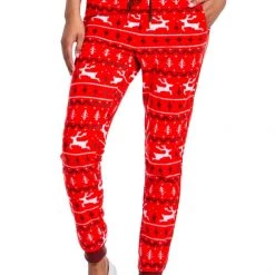 Tipsy Elves Women's Red Reindeer Jogger Sweatpants