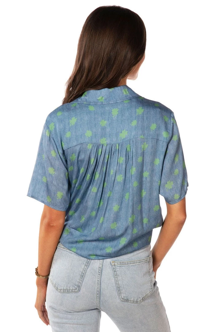Tipsy Elves Women's Charmbray Clover Tie-Front Shirt 2 Tipsy Elves Women's Charmbray Clover Tie-Front Shirt