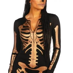Tipsy Elves Women Gold Skeleton Bodysuit Costume
