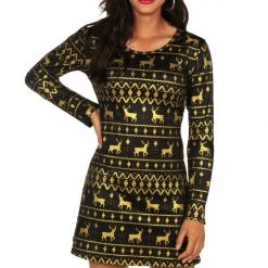 Tipsy Elves Women's Gold Foil Fair Isle Dress