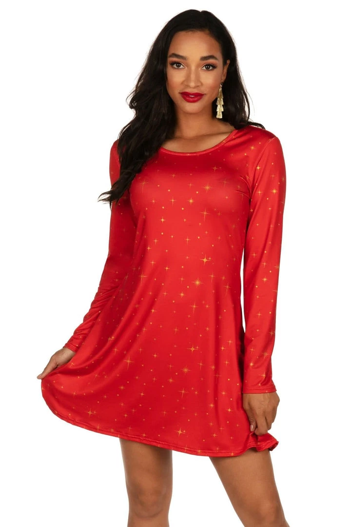 Tipsy Elves Women's Red Twinkle Lights Dress 2 Tipsy Elves Women's Red Twinkle Lights Dress