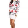 Tipsy Elves Women's Red And White Reindeer Sweater Dress