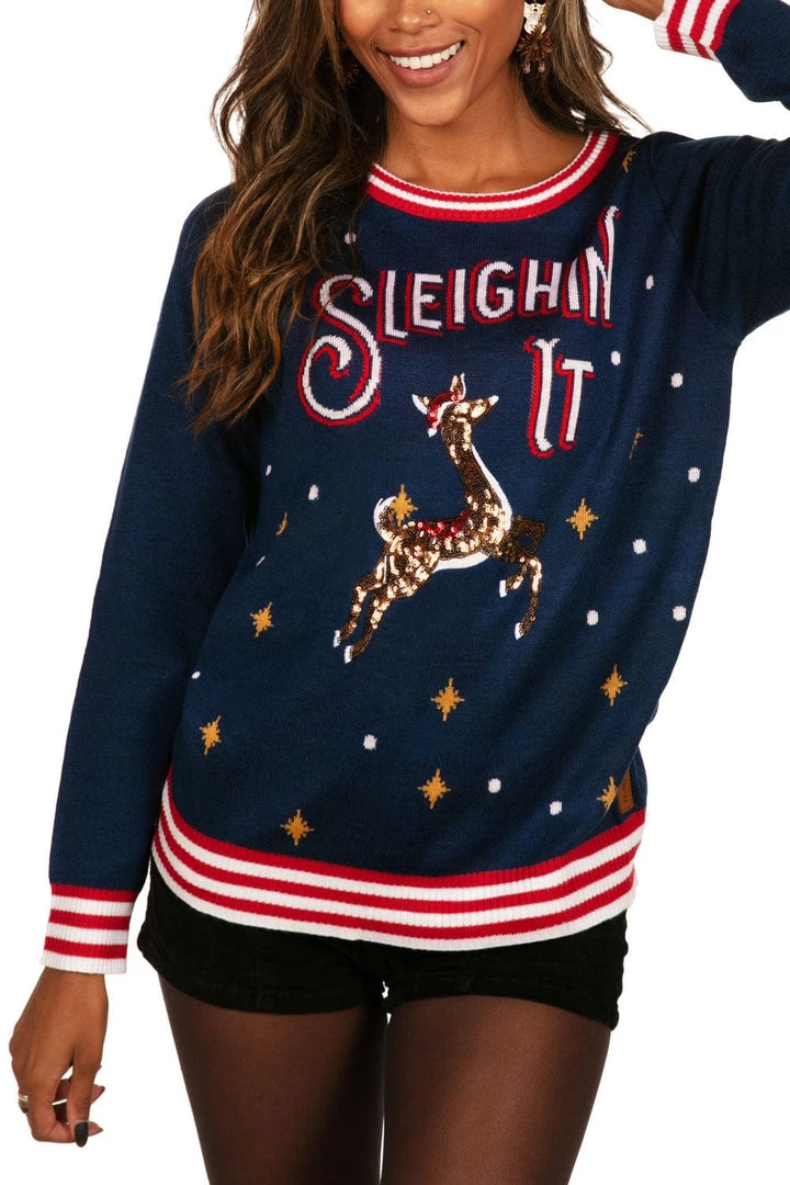 Tipsy Elves Women's Sleighin' It Ugly Christmas Sweater 1 Tipsy Elves Women's Sleighin' It Ugly Christmas Sweater
