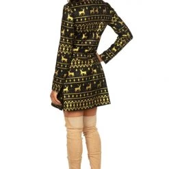 Tipsy Elves Women's Gold Foil Fair Isle Dress
