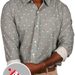 Tipsy Elves Men's Grey Snowman Long-Sleeve Button Down Shirt
