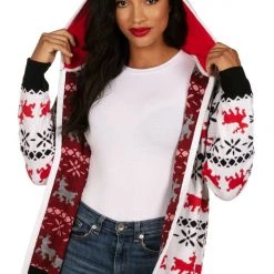 Tipsy Elves Women's Red And White Reindeer Hoodie