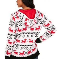 Tipsy Elves Women's Red And White Reindeer Hoodie