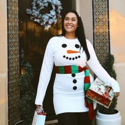 Tipsy Elves Women's Snowman Scarf Sweater Dress 10 Tipsy Elves Women's Snowman Scarf Sweater Dress