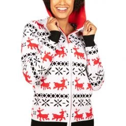 Tipsy Elves Women's Red And White Reindeer Hoodie