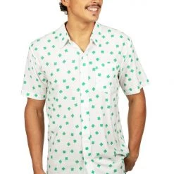 Tipsy Elves Men's White Crushin' Clovers Button Down Shirt