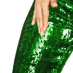 Tipsy Elves Women Green And Gold Reversible Sequin Mid-Waisted Leggings