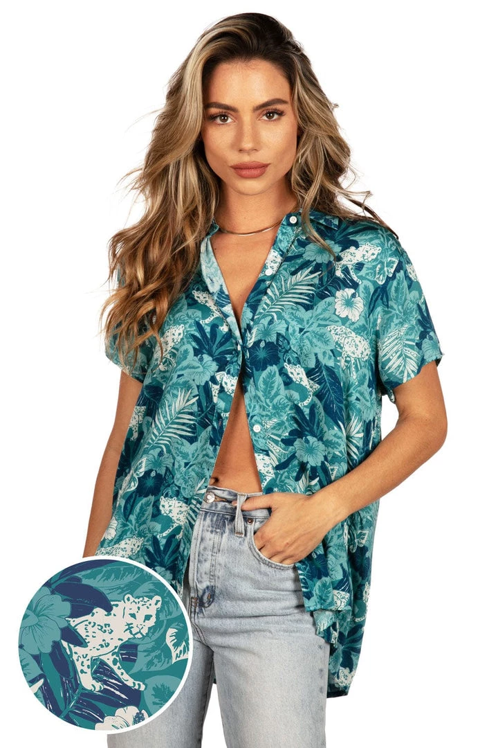 Tipsy Elves Women's Leapin' Leopard Hawaiian Shirt 2 Tipsy Elves Women's Leapin' Leopard Hawaiian Shirt