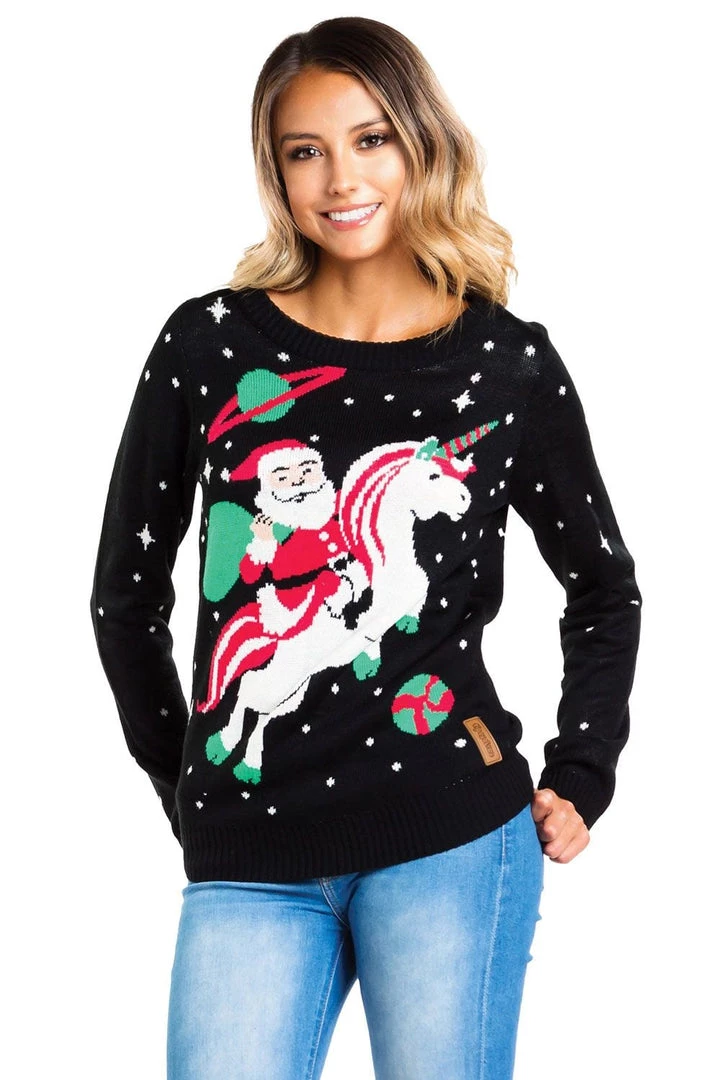 Tipsy Elves Women's Santa Unicorn Ugly Christmas Sweater 6 Tipsy Elves Women's Santa Unicorn Ugly Christmas Sweater