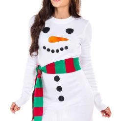 Tipsy Elves Women's Snowman Scarf Sweater Dress