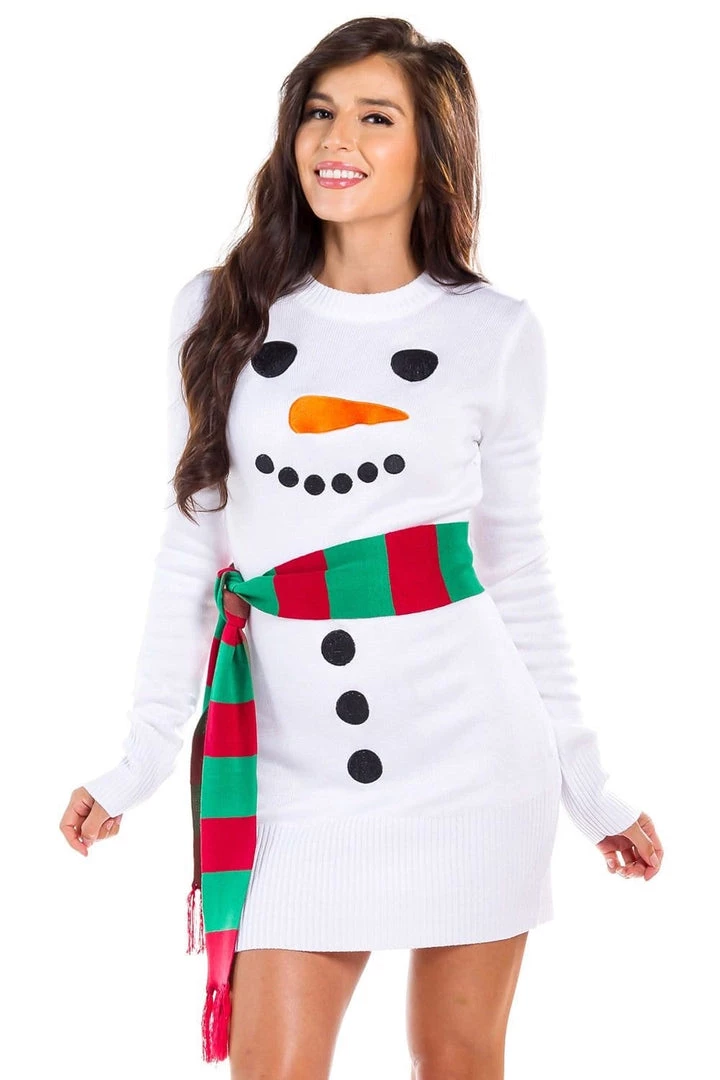 Tipsy Elves Women's Snowman Scarf Sweater Dress 1 Tipsy Elves Women's Snowman Scarf Sweater Dress
