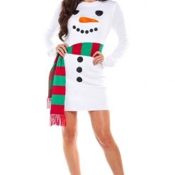 Tipsy Elves Women's Snowman Scarf Sweater Dress