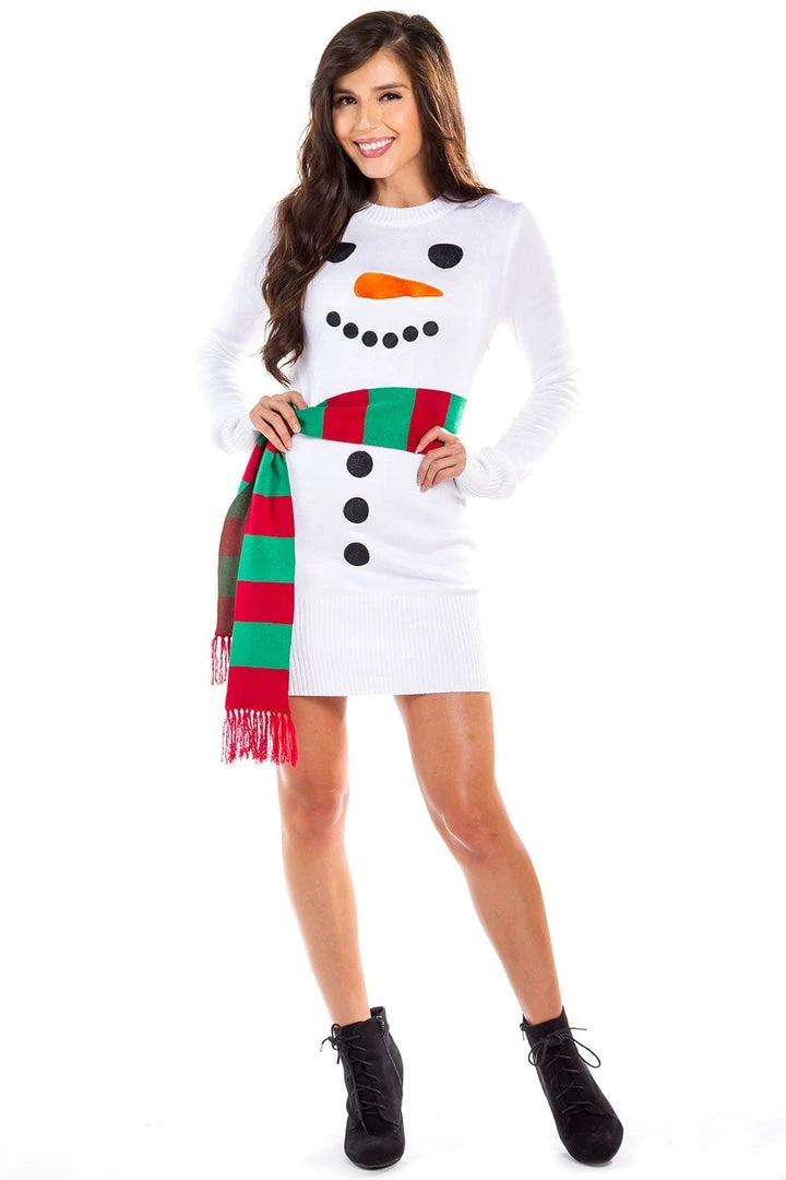 Tipsy Elves Women's Snowman Scarf Sweater Dress 2 Tipsy Elves Women's Snowman Scarf Sweater Dress