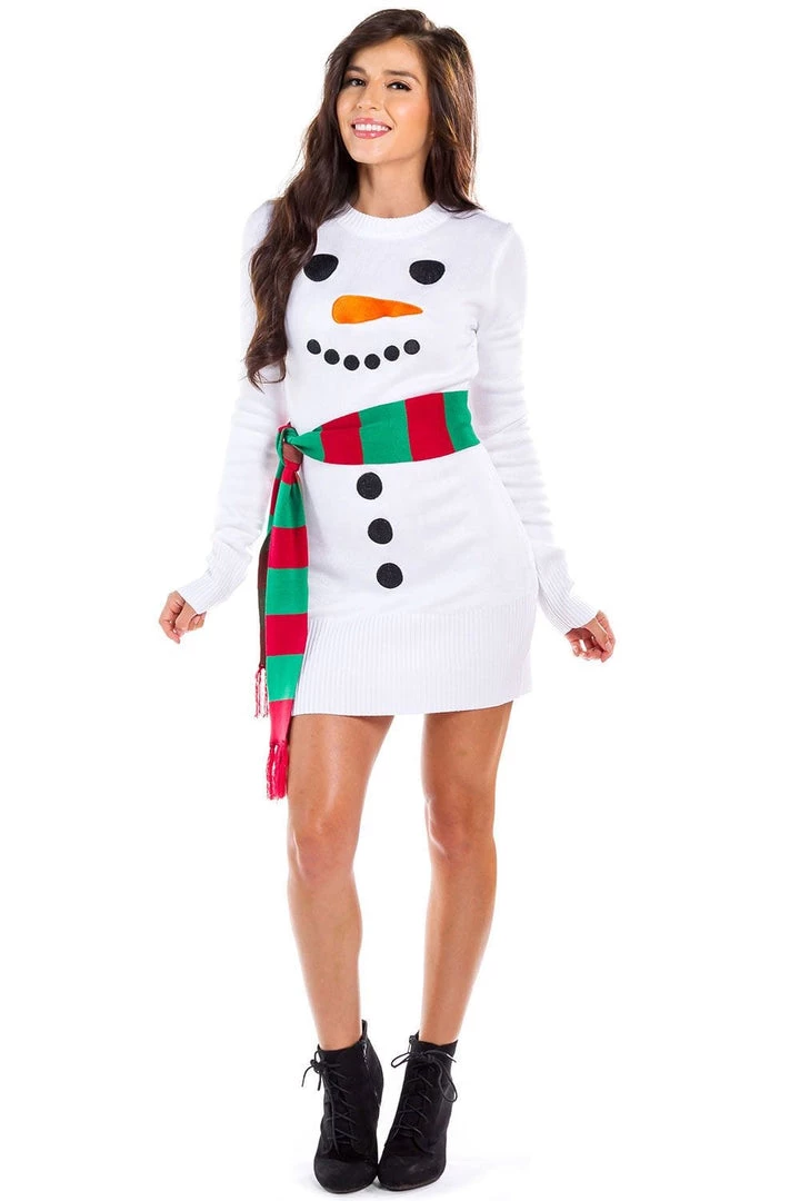 Tipsy Elves Women's Snowman Scarf Sweater Dress 4 Tipsy Elves Women's Snowman Scarf Sweater Dress