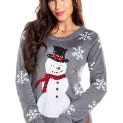 Tipsy Elves Women's Sequined Snow Day Ugly Christmas Sweater