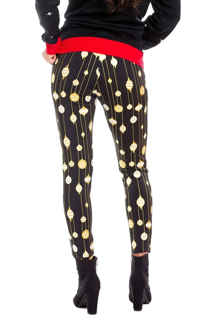 Tipsy Elves Gold Foil Ornament Leggings Women 2 Tipsy Elves Gold Foil Ornament Leggings Women