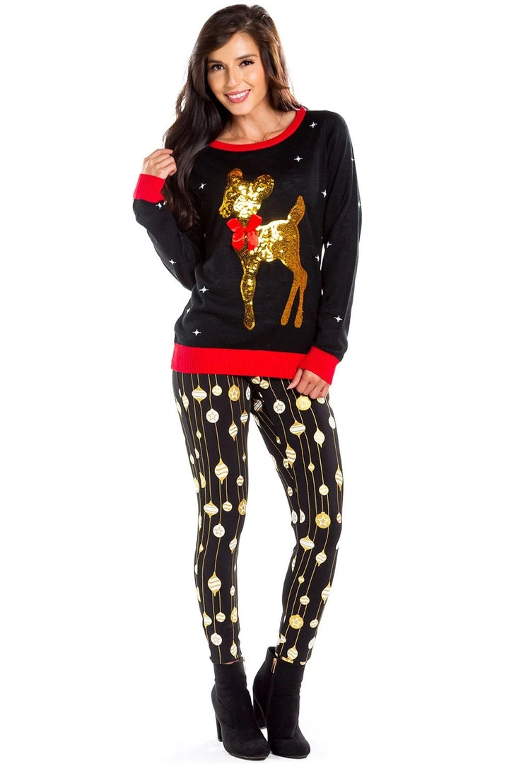 Tipsy Elves Gold Foil Ornament Leggings Women 3 Tipsy Elves Gold Foil Ornament Leggings Women