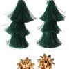 Tipsy Elves Women Christmas Tree Tassel Earrings + Gold Bow Post Earrings Combo