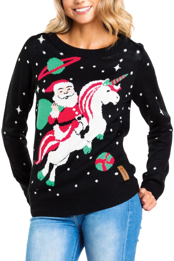 Tipsy Elves Women's Santa Unicorn Ugly Christmas Sweater 1 Tipsy Elves Women's Santa Unicorn Ugly Christmas Sweater