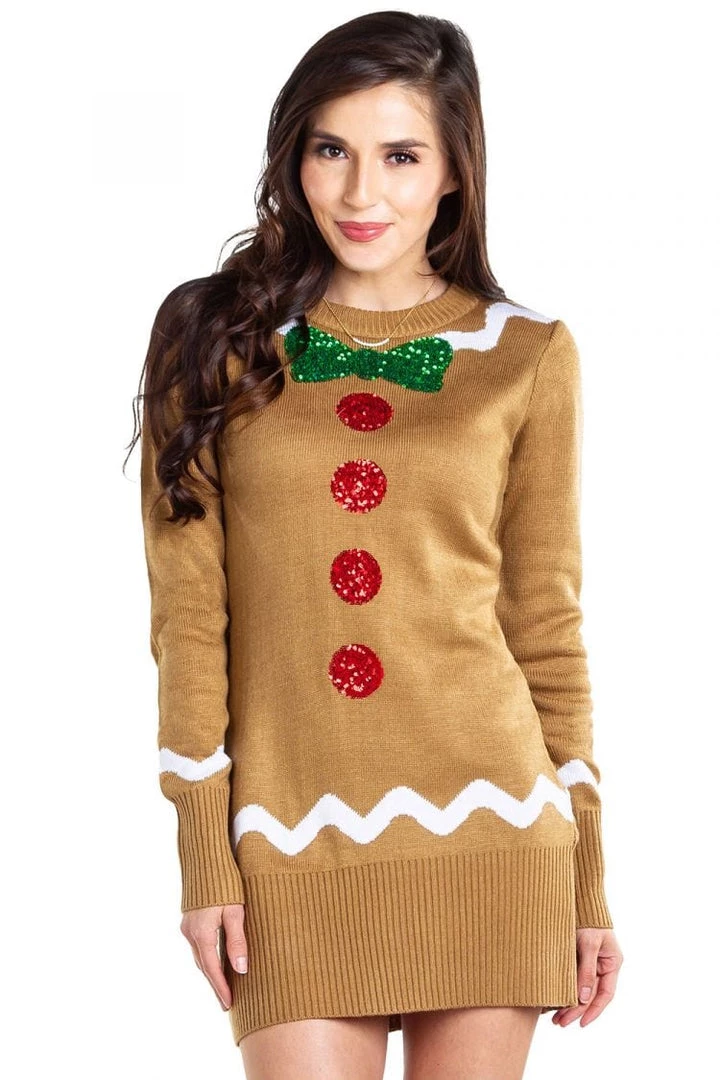Tipsy Elves Women's Gingerbread Sweater Dress 1 Tipsy Elves Women's Gingerbread Sweater Dress
