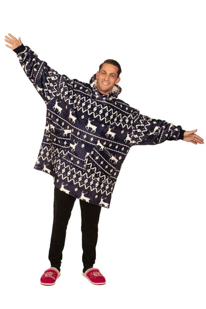 Tipsy Elves Blue Reindeer Blanket Hoodie 2 Tipsy Elves Blue Reindeer Blanket Hoodie