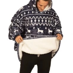 Tipsy Elves Blue Reindeer Blanket Hoodie 11 Tipsy Elves Blue Reindeer Blanket Hoodie