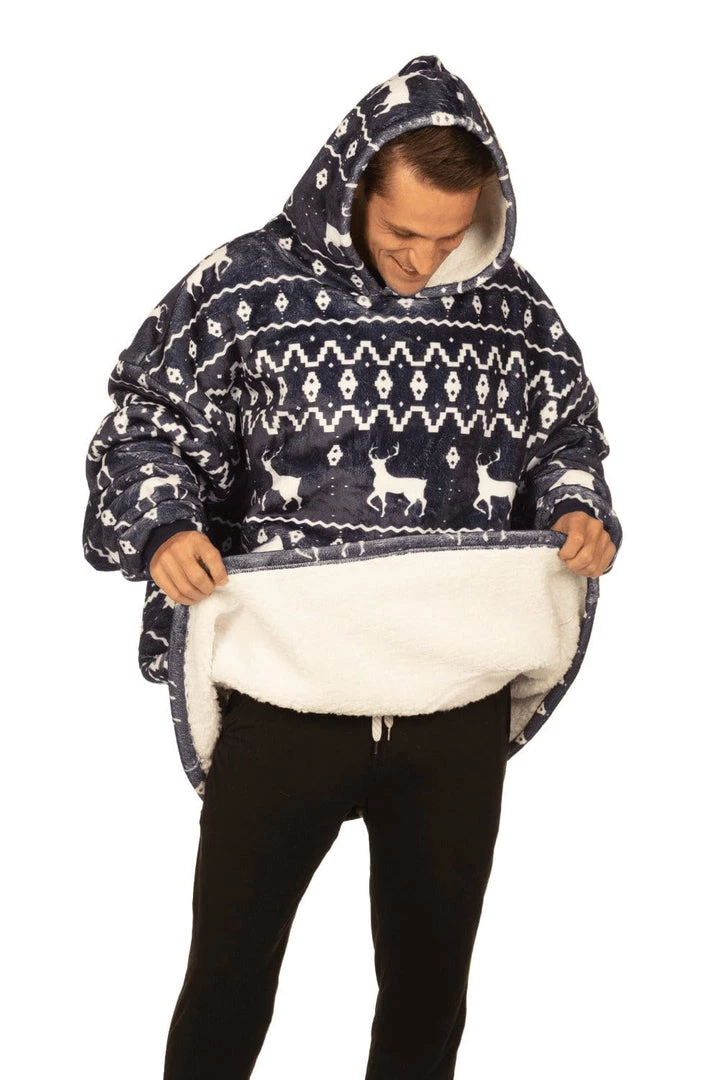 Tipsy Elves Blue Reindeer Blanket Hoodie 4 Tipsy Elves Blue Reindeer Blanket Hoodie