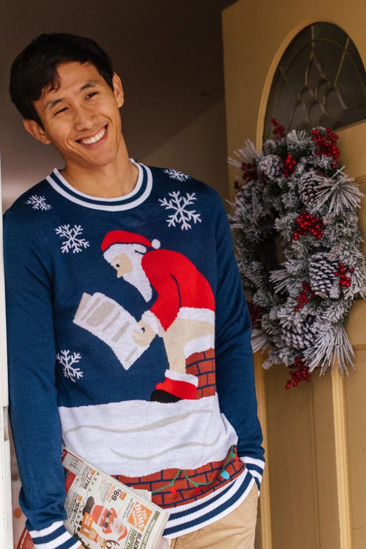 Tipsy Elves Men's Santa's Log On The Fire Ugly Christmas Sweater 1 Tipsy Elves Men's Santa's Log On The Fire Ugly Christmas Sweater